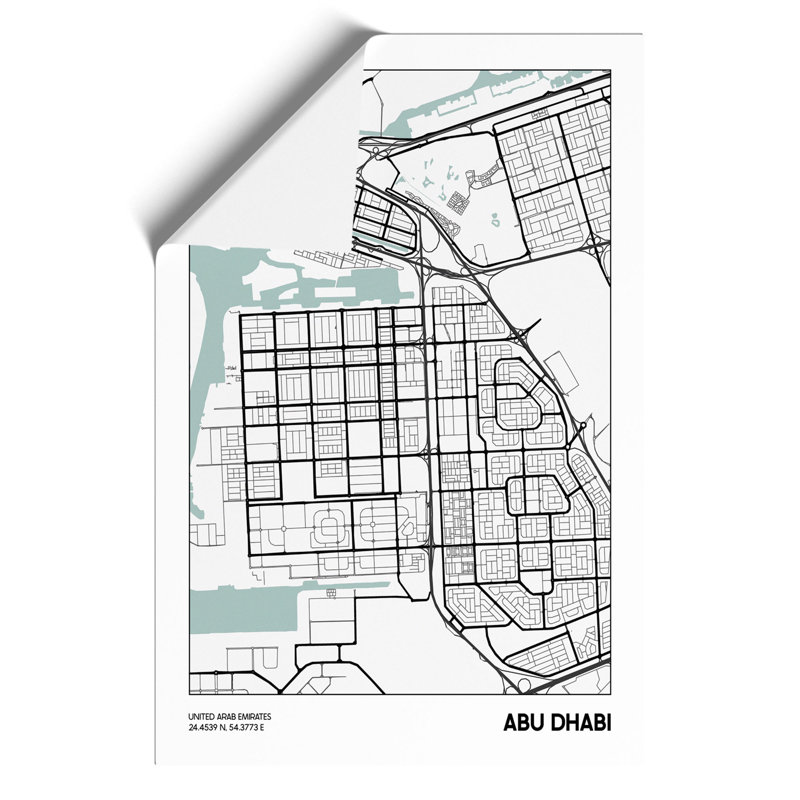 Map Abu Dhabi UAE - Frameless Print, 42cm H x 30cm W x 0.1cm D