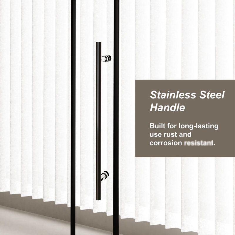 60.in W X 72.in H Single Sliding Shower Door, 1/4 Inch Thick Tempered Glass, Stainless Steel Handle, Zinc Rollers, Attractive Style, Matt Black Alloy Modern Flair,