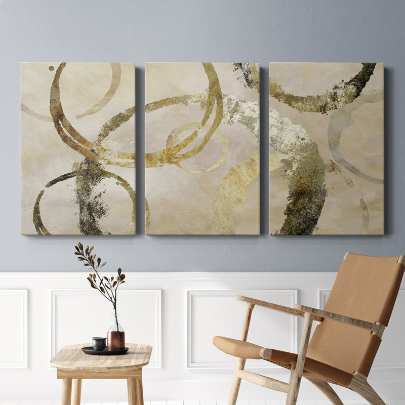 Golden Rings - Toile tendue avec châssis de qualité supérieure - Prêt à être accroché, H 60 po x l 120 po x P 1 po