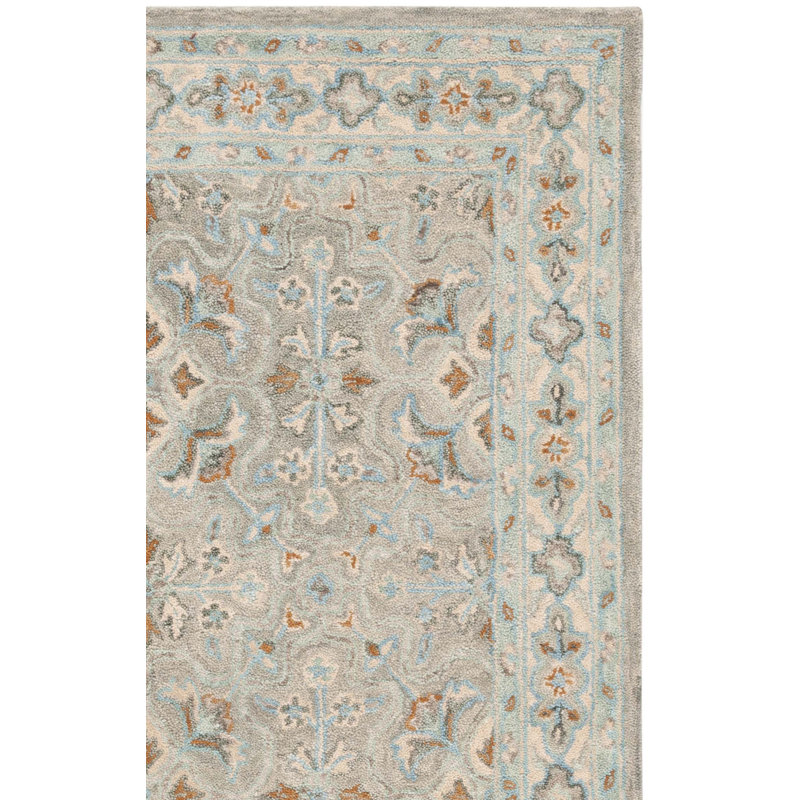 Mckinnleigh Hand Tufted Wool Cotton Oriental Rug in Green/Ivory, Rectangle 8" x 10"