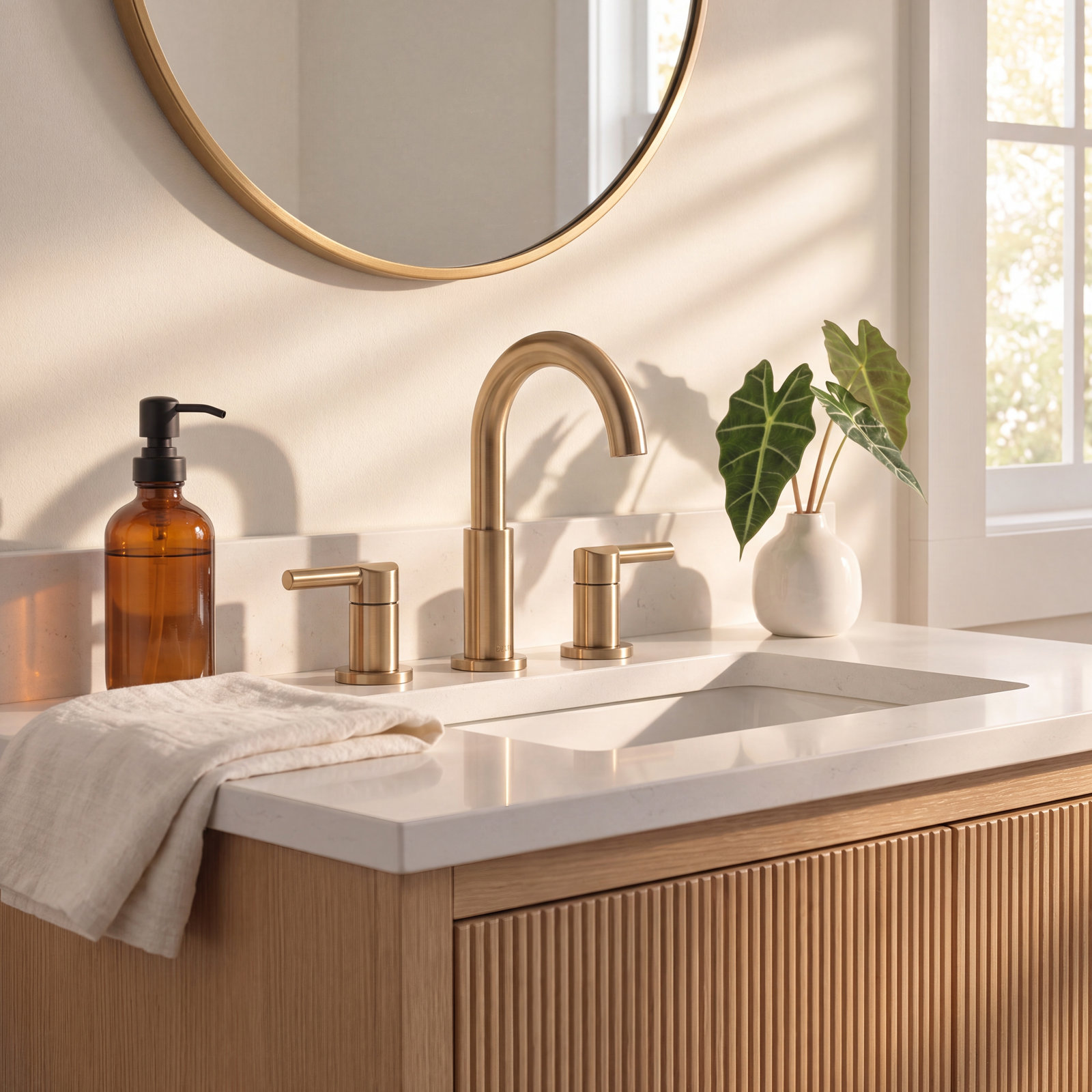 Nicoli Widespread Bathroom Faucet 3 Hole, 2-handle Bathroom Sink Faucet with Drain Assembly, Champagne Bronze