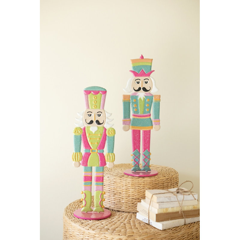  Ensemble de 2 figurines de casse-noisette festives en métal - H 20,5 po