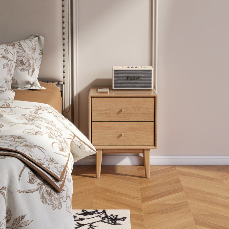 39.5cm W Solid Wood Bedside Table, Oak