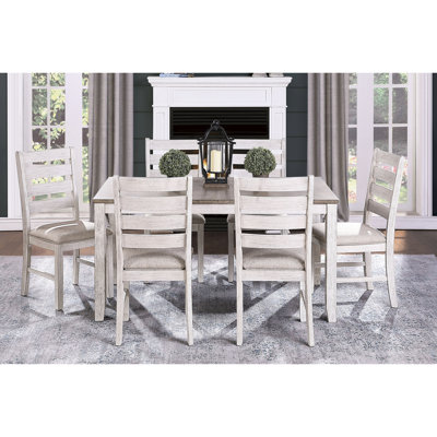 7pc Dining Table And Chair , Rectangular, Grayish White Brown For Room Rectangular Wooden 6 Upholstered Chairs