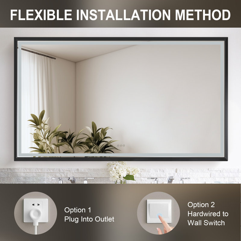 Matte Black Aluminium Framed Led Bathroom Mirror,wall Mounted Lighted Vanity Mirror, 48'' x 84''