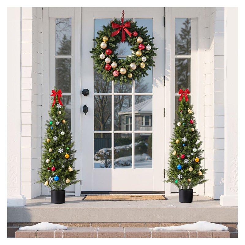 Ensemble de 2 cèdres artificiels de 48 pouces, 2 arbustes réalistes en faux pin pour patio extérieur et décoration intérieure