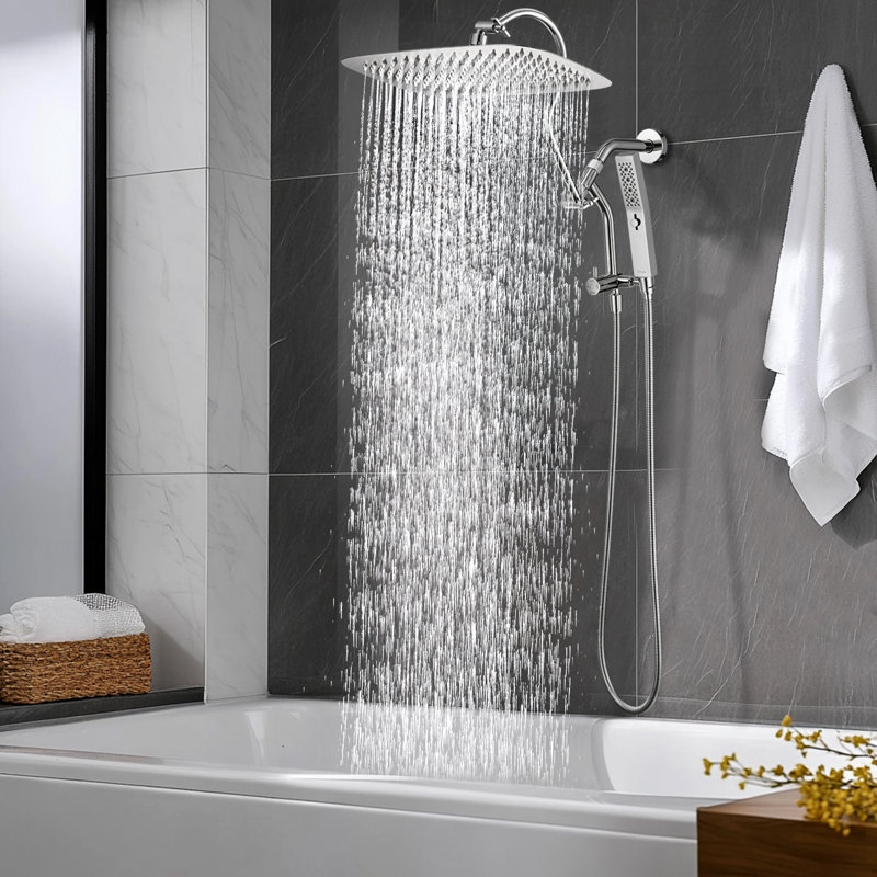 All-metal Dual Shower Head with Massage Mode Equipped , Chrome, 14"