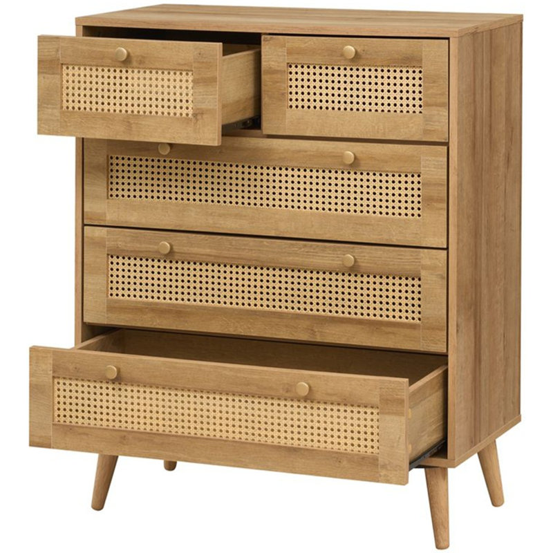 Anisjon & Rattan 3+2 Drawer Chest Of Drawers, Oak