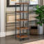 Aniwa 5 Tier Wooden Corner Bookcase Tall Bookshelf Storage Shelves Rustic Industrial Living Room