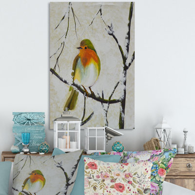 Décoration murale en toile rétro, oiseau sur branche