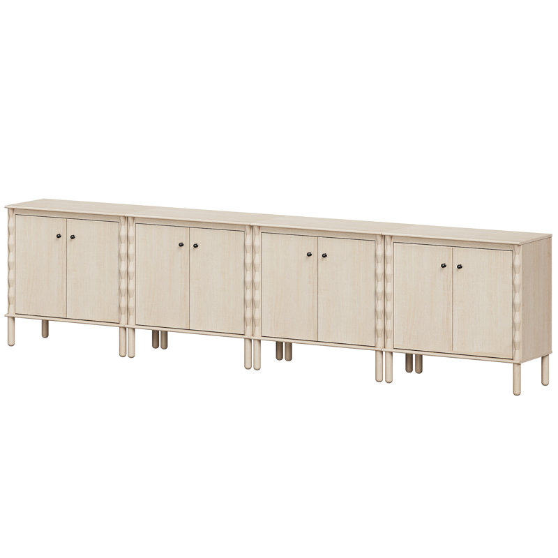 Meuble télé 8 portes avec pieds en bois pour le salon, naturel, 31.3"H x 126"L x 15.7"W, Natural
