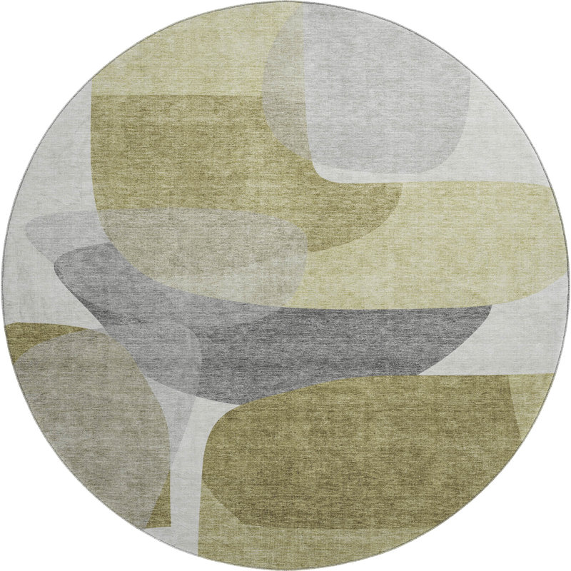 Premium Machine Washable Mayfield AMF2121 Blocks Rug, Fern, 8' Round