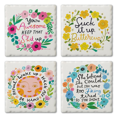 Garden Of Sass 4 Pack Assorted Tumbled Tile Stone Coasters