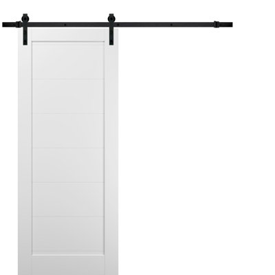 Quadro Panelled Wood Barn White Door with Installation Hardware Kit