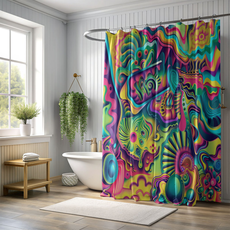 Trippy Designs - Rideau de douche Premium, H 74 po x l 71 po