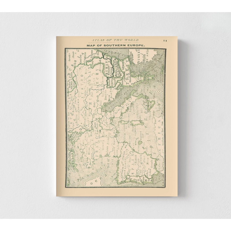 «Southern Europe - Alden 1886», décoration de bureau européen, carte de l'Europe, très grand atlas, reproduction d'art, art européen antique