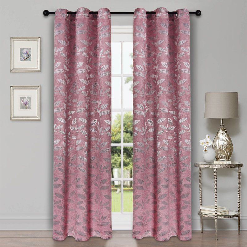 Finklea Floral Pattern Polyester Light Filtering/Room Darkening Rod Pocket Curtain Panels, 42" W x 84" L, White/Copper