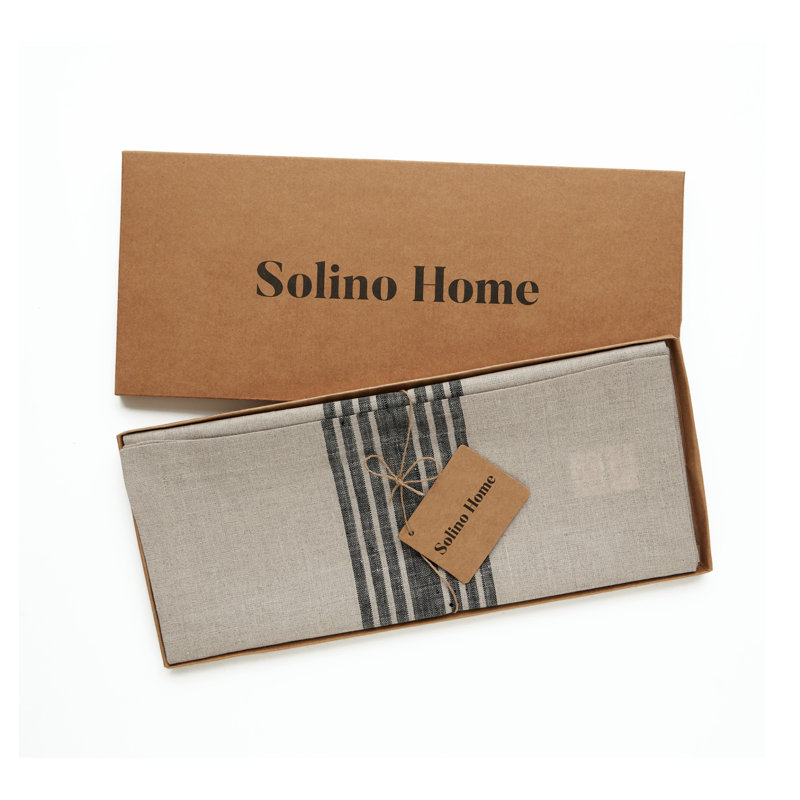 Farmhouse - 100% Pure Linen Table Runner, 108" x 14", Black/Natural
