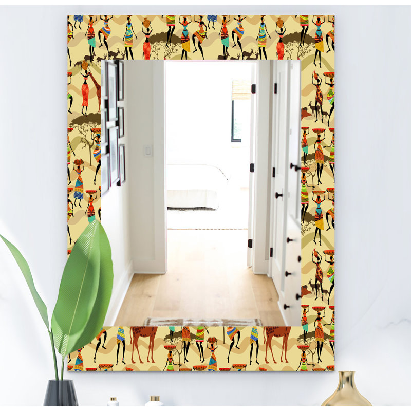 Miroir mural traditionnel Texture with African Women, H 24 po x l 32 po