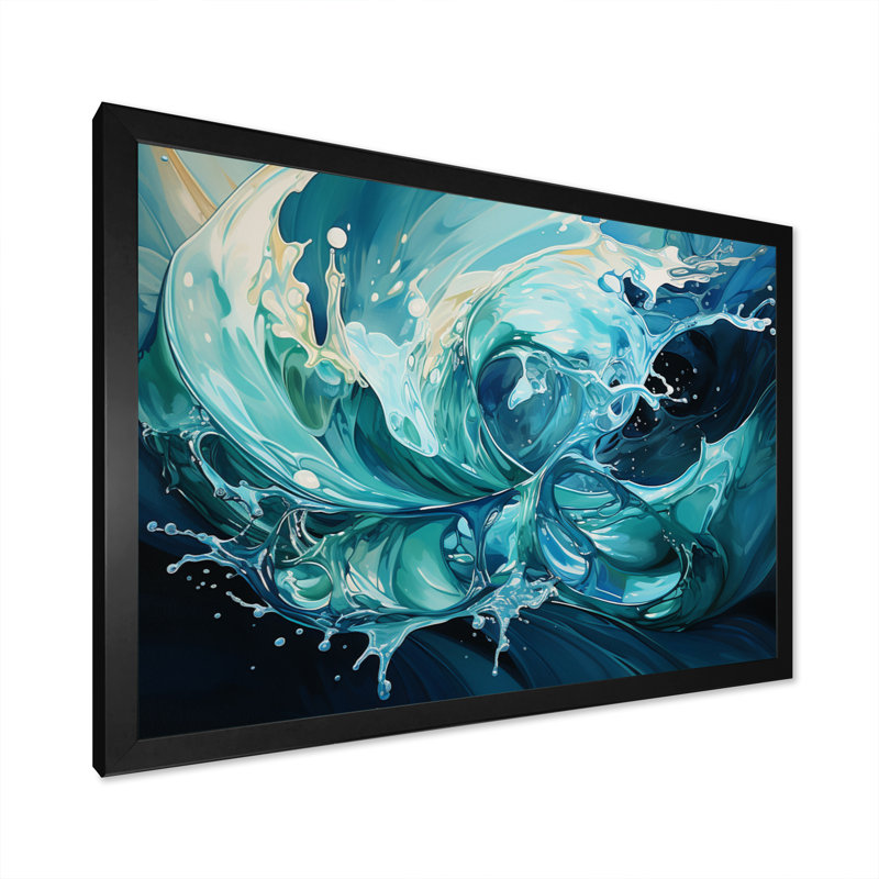 Blue Fluid Grind I - Abstrait marbré, impressions sur toile, Cadre photo noir, H 16 po x l 32 po x P 1 po