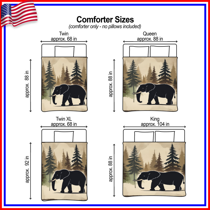 Elephant In Forest Comforter, Twin
