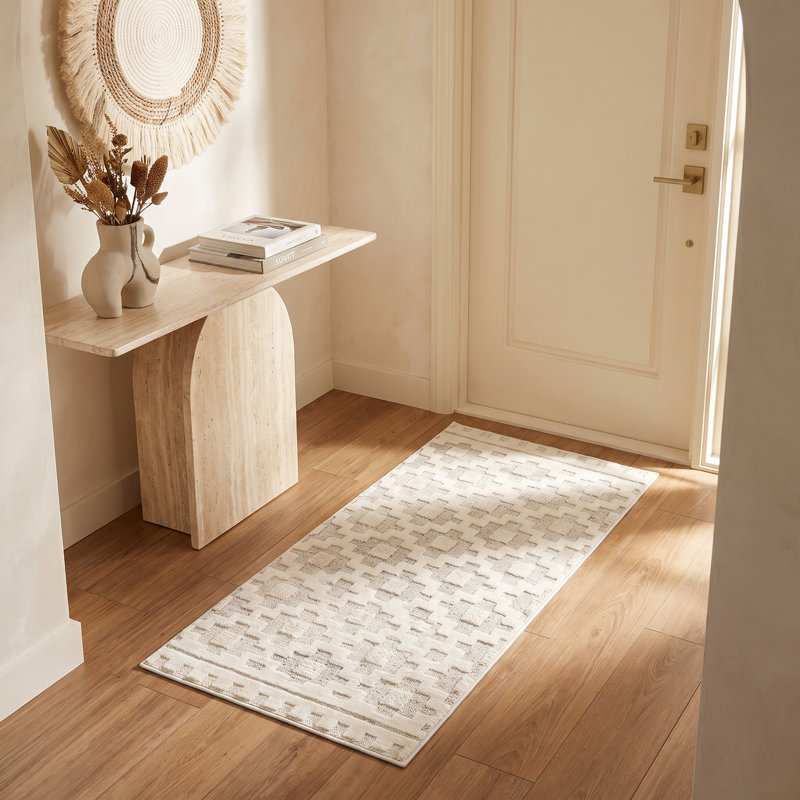 Tapis de couloir intérieur moderne, beige crème., Tapis de couloir 2 pi 3 po x 5 pi 1 po