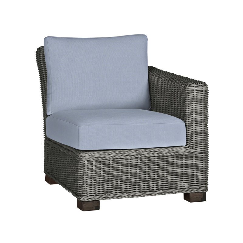 Canapé modulaire rustique tissé à droite - gris ardoise, Gris ardoise, Pas de soudure, Sunbrella® ‑ Arbor Chambray colombe