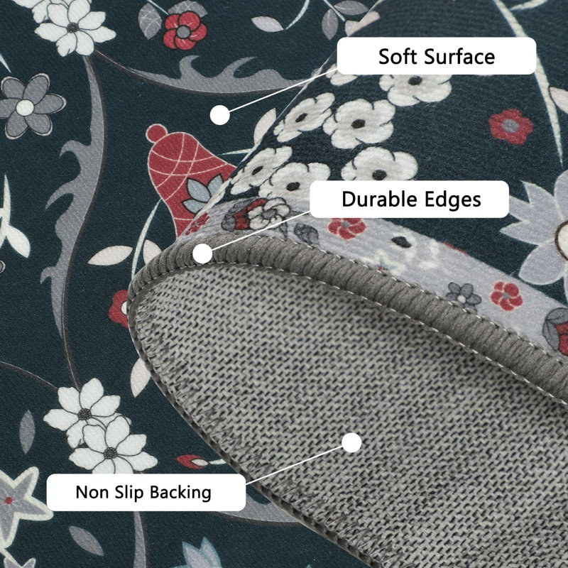 Sets of 3 Moroccan Trellis Kitchen Rug Non Slip Washable Kitchen Mats, Black