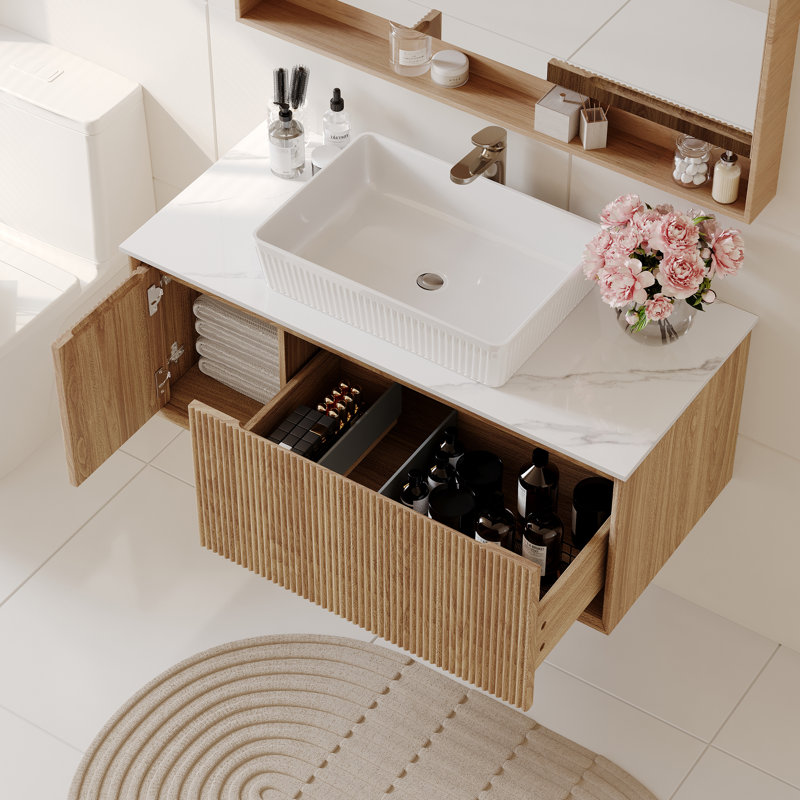 Meuble-lavabo simple 36 po avec lavabo, Jaune / Blanc