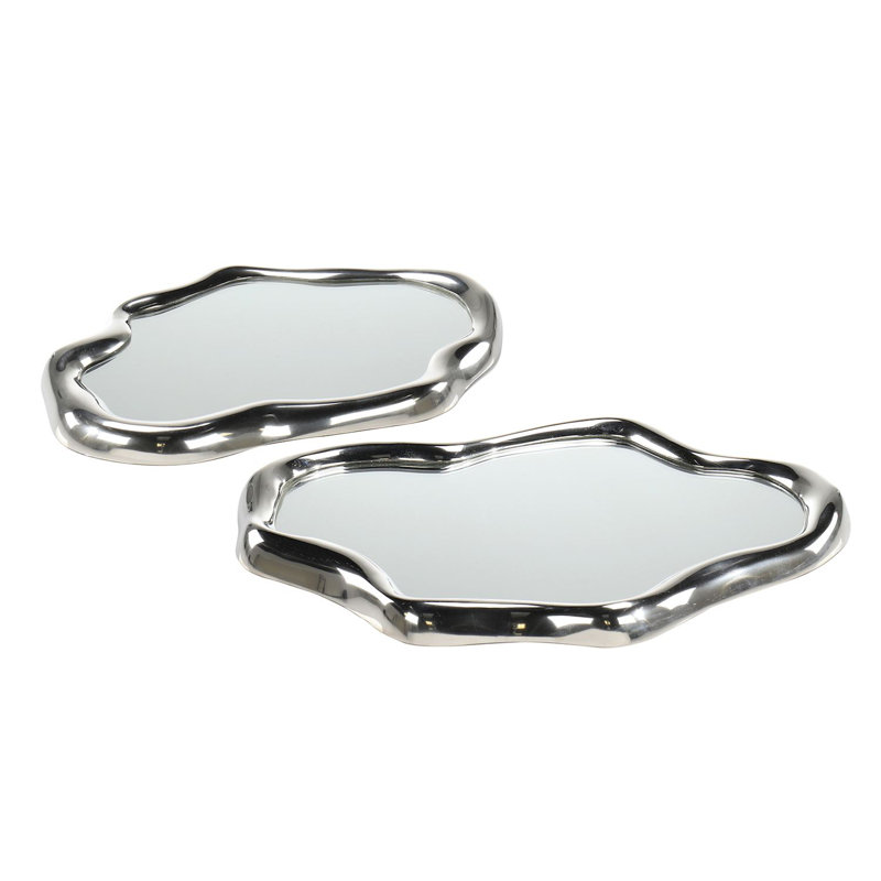 Ensemble de 2 plateaux coulants argentés, Nickel, L 21,5 po x P 15,75 po x H 1,25 po