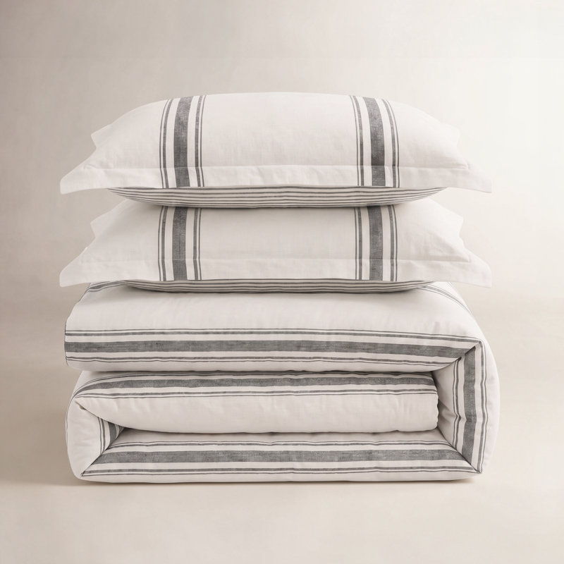 Gilroy Cotton Striped Comforter, Full/Queen Comforter + 2 Shams, Gray