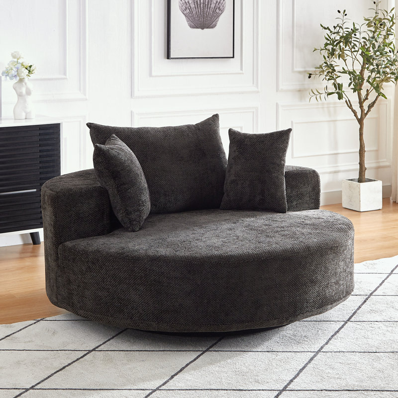 Canapé simple pivotant en chenille avec coussin moelleux, Noir