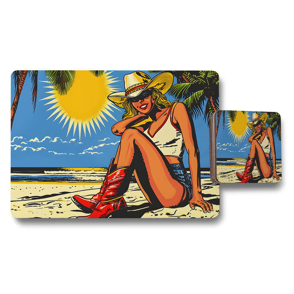 Vintage Pop Art Beach Scene Placemat And Coaster Set
