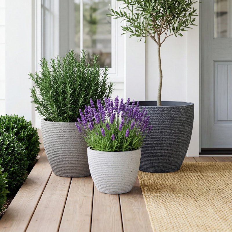 Ensemble de 3 pots de fleurs fuselés à taille étroite en PE, Blanc / beige / gris