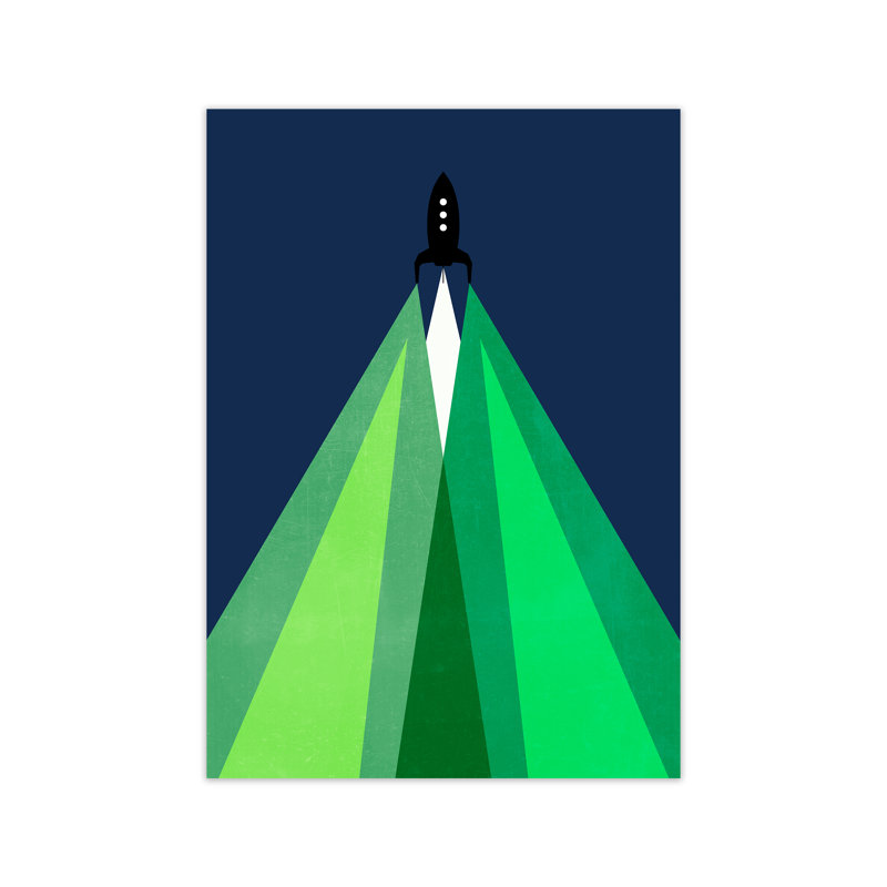 Green And Blue Kids Rocket - Print, 30cm H x 21cm W x 1cm D, No Frame
