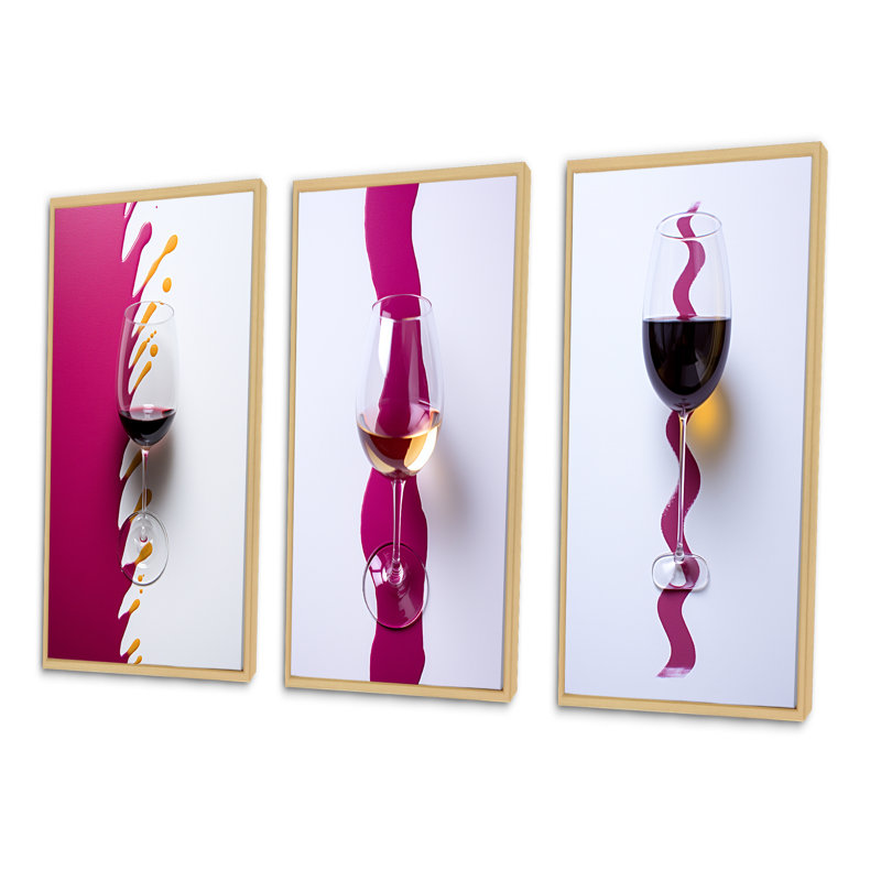 Verre à vin rouge, présentation magenta - ensemble de 3 pièces de vin et champagne, Cadre naturel flottant, H 32 po x l 48 po