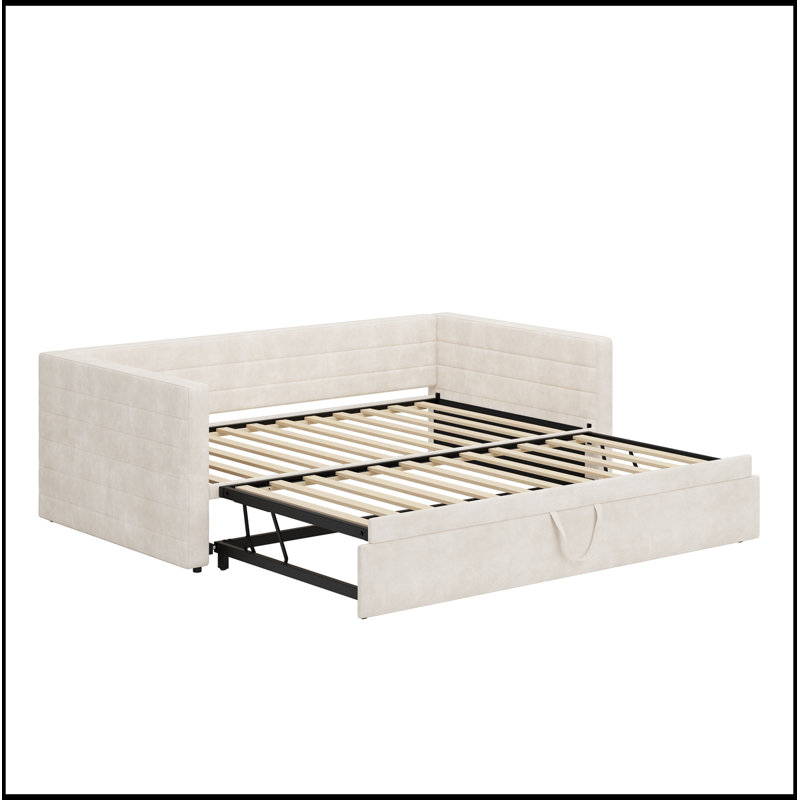 Structure simple tapissier Laurelville avec lit gigogne allongé, Beige