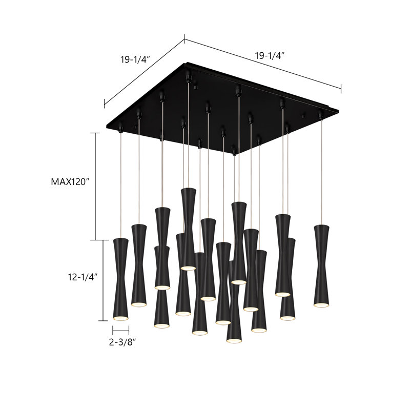 Robson LED Pendant, Black, 16 Lights, 220 W