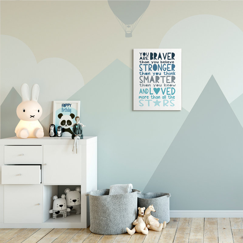 Braver «Stronger Smarter And Love», typographie en bleu, H 20 po x l 16 po x P 1,5 po, Toile tendue