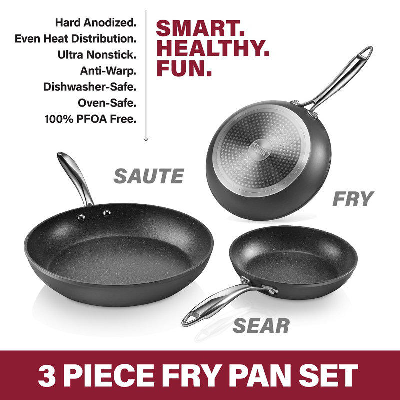 Black Aluminum Non-Stick 3-Piece Fry Pan Set