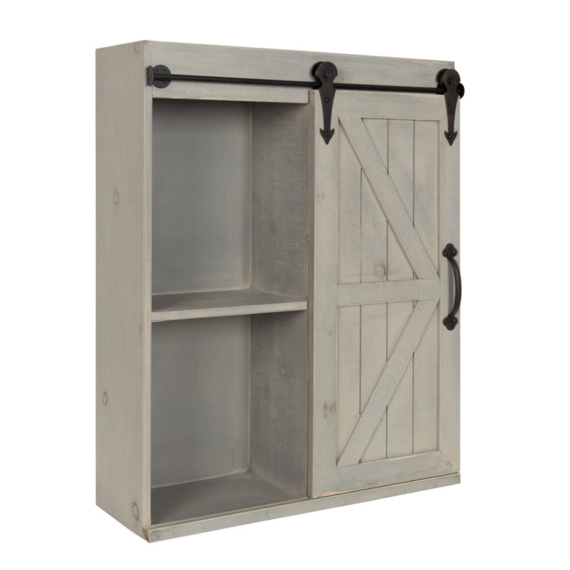 Gray Wood Bathroom Wall Storage Cabinet with Sliding Barn Door