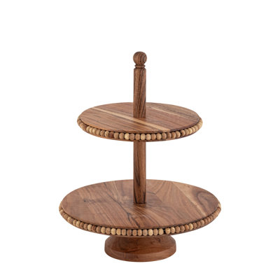 Assiette à gâteau à 2 niveaux en bois d'acacia