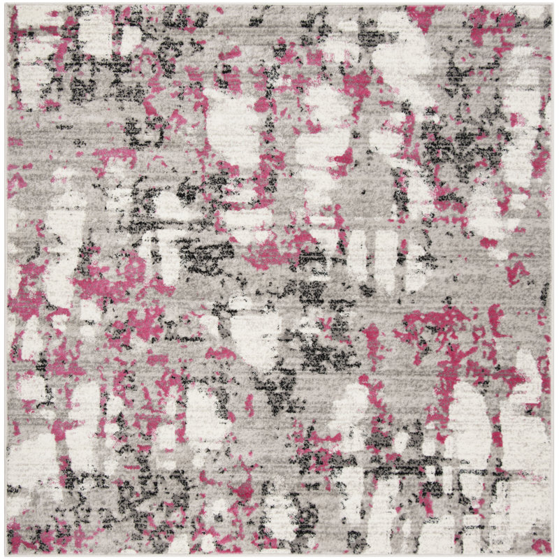 Tapis à motif abstrait gris / rose Strasser, Carré 4 pi