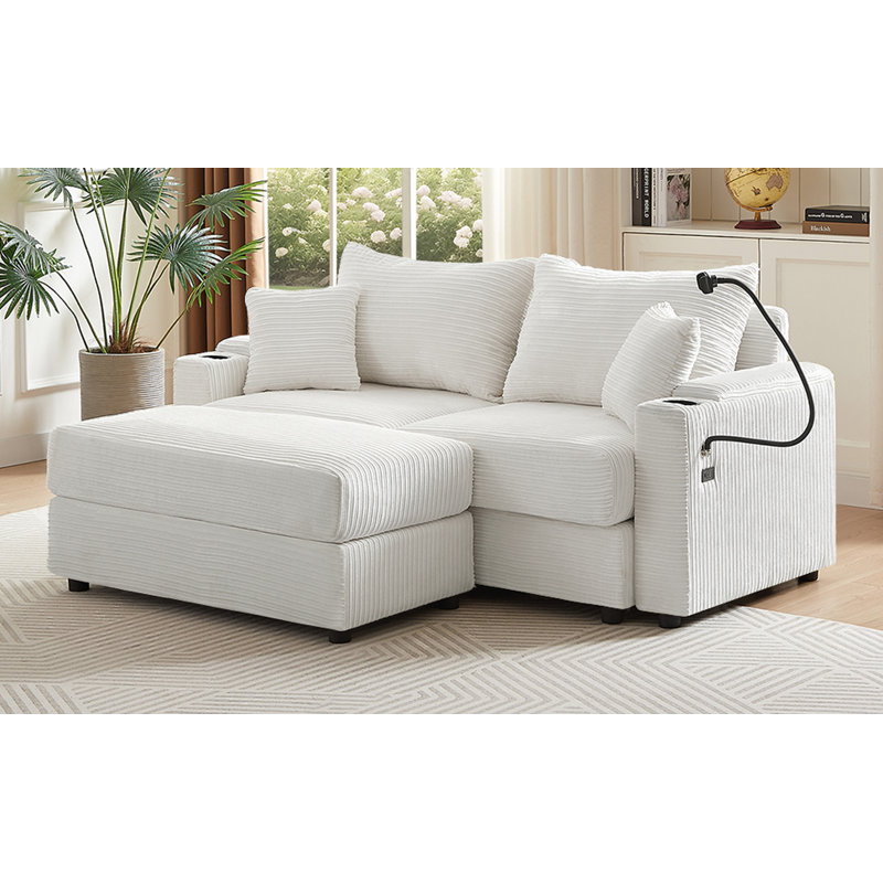 Canapé modulaire de style moderne avec causeuse et espace de rangement, Beige