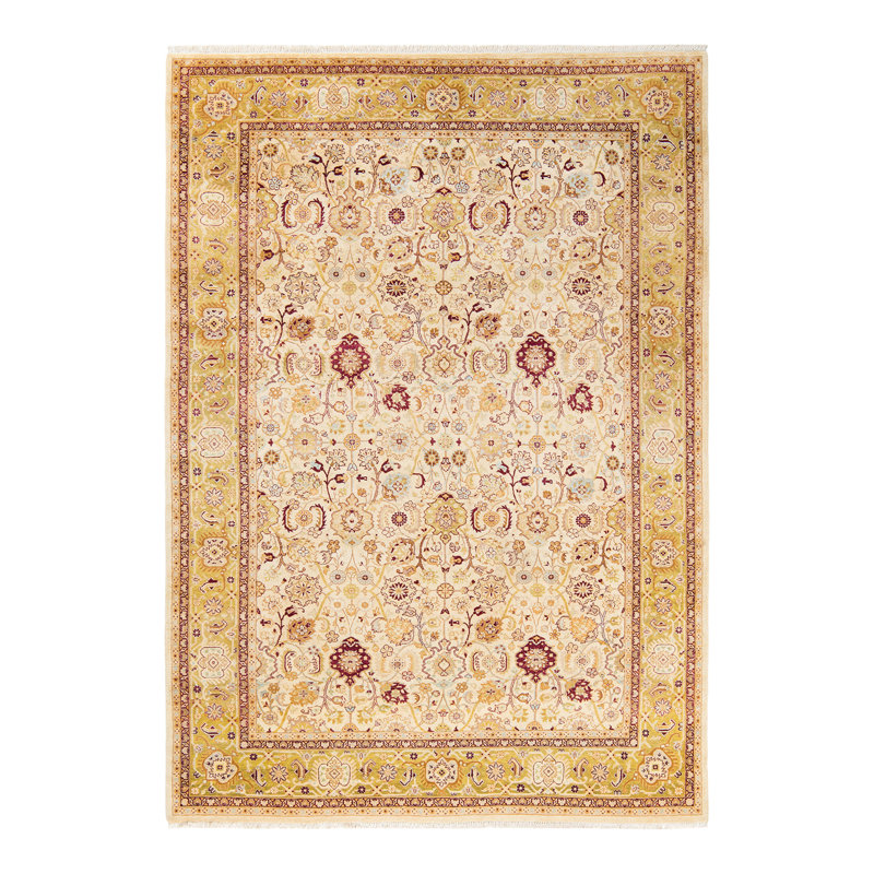 Tapis unique ivoire / beige / brun noué à la main Keller de 6 pi 2 po x 8 pi 10 po Keller