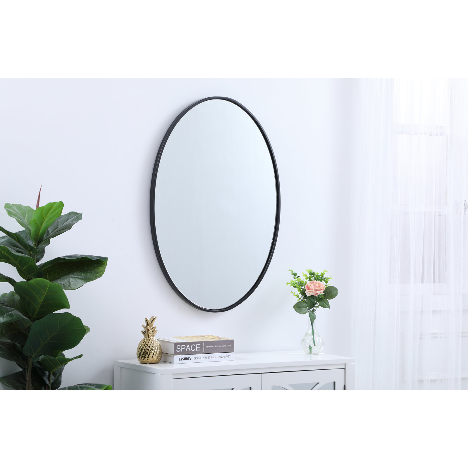 Sabine Metal Oval Wall Mirror, 24" x 34", Black