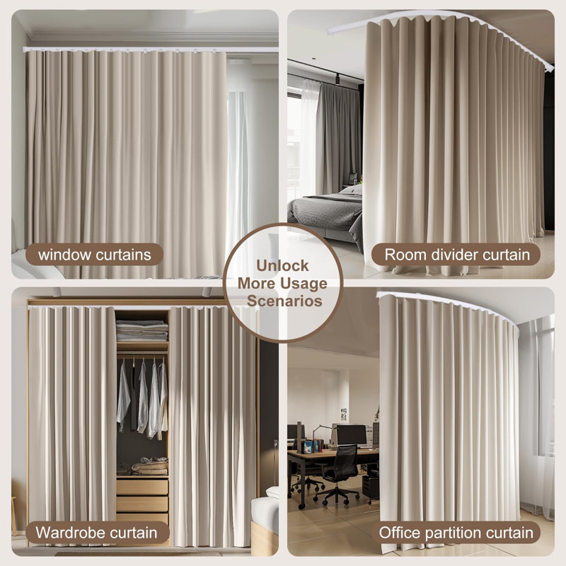 Ensemble de rideaux et cloisons pliables flexibles, séparateurs d'intimité et rideaux occultants pour fenêtre de salon (l 100 x H 84 en 1 panneau beige et rail blanc)