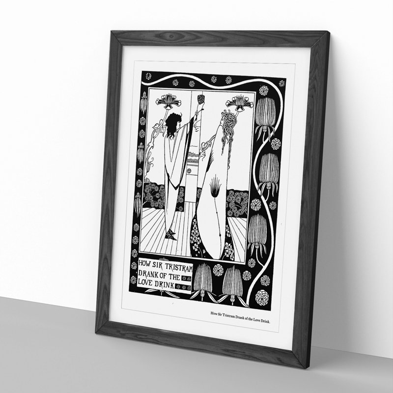 Sir Tristram Drank the Love Drink by Aubrey Beardsley - Framed Print, 48cm H x 36cm W x 2cm D, Walnut Framed
