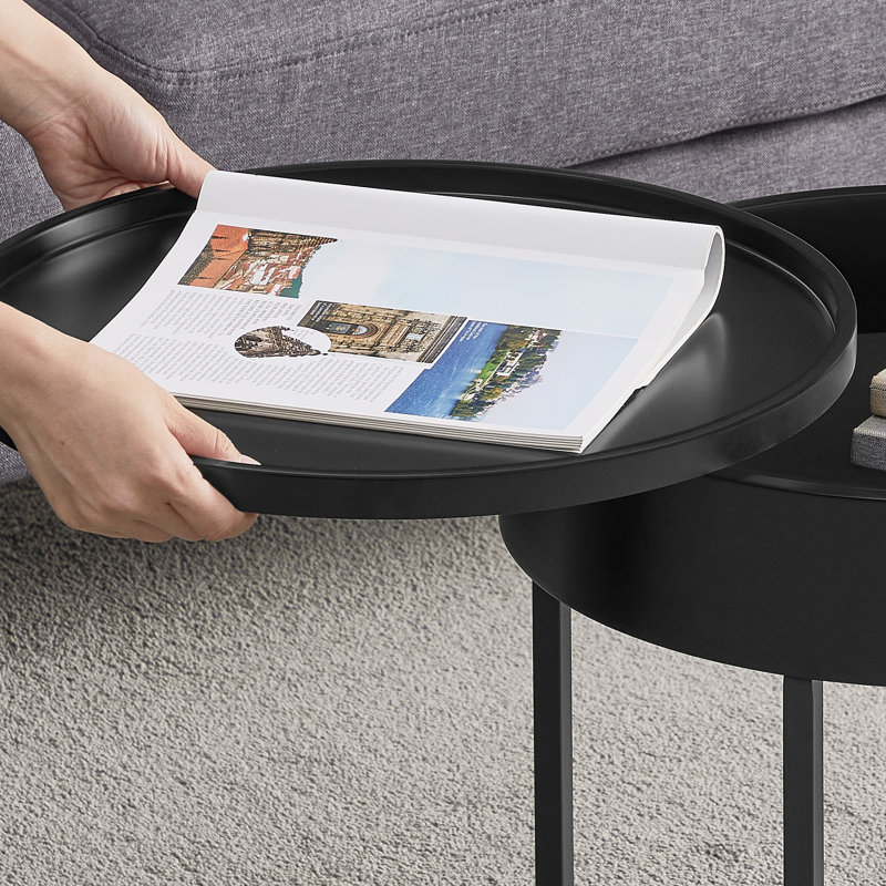 Nesting Coffee Tables with Hidden Storage and Top Tray, Brown/Ink Black