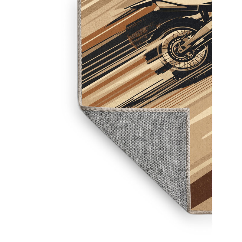 Machine Washable Vehicles And Transportation Offroad Dirt Bike Modern Rustic Striped Rug in Brown – Beige Binding, 4x6